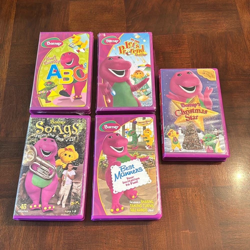 VHS 5 Barney The Dinosaur Christmas Let's Pretend Manners Songs Kids Tapes
